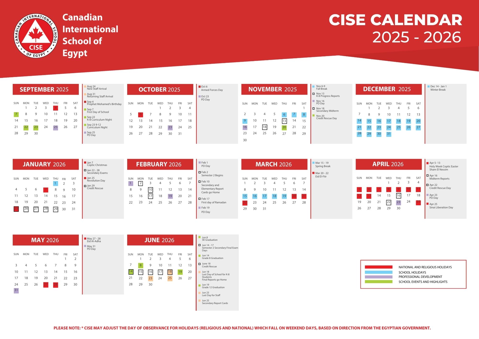 School Year Calendar 2025-2026